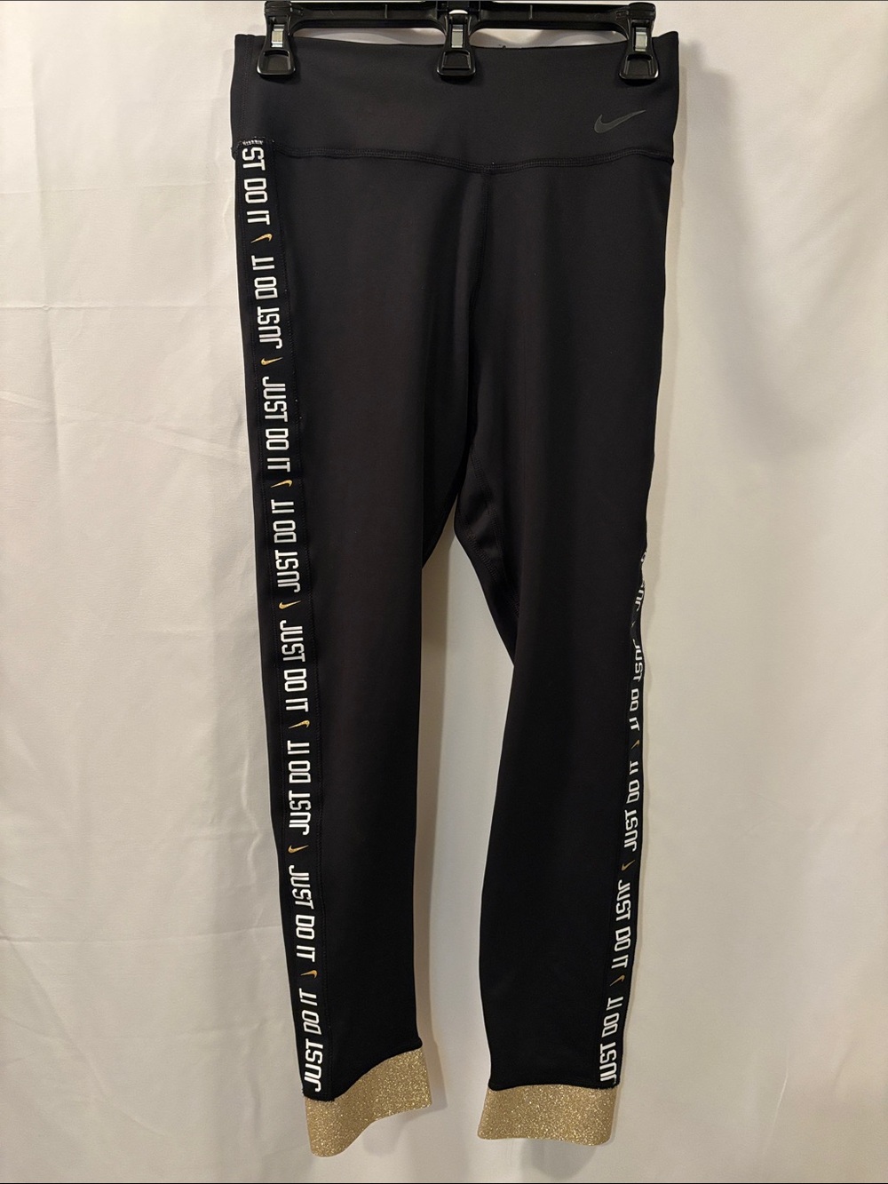 Nike Black Dri-FIT Performance Pants with Gold Trimmings - size Medium
